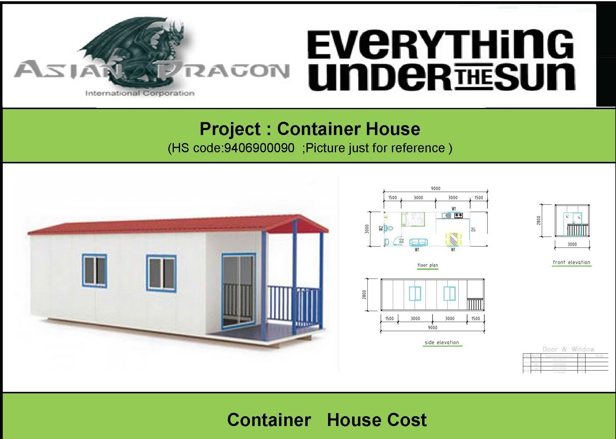 Low cost container type HouseCatalogue