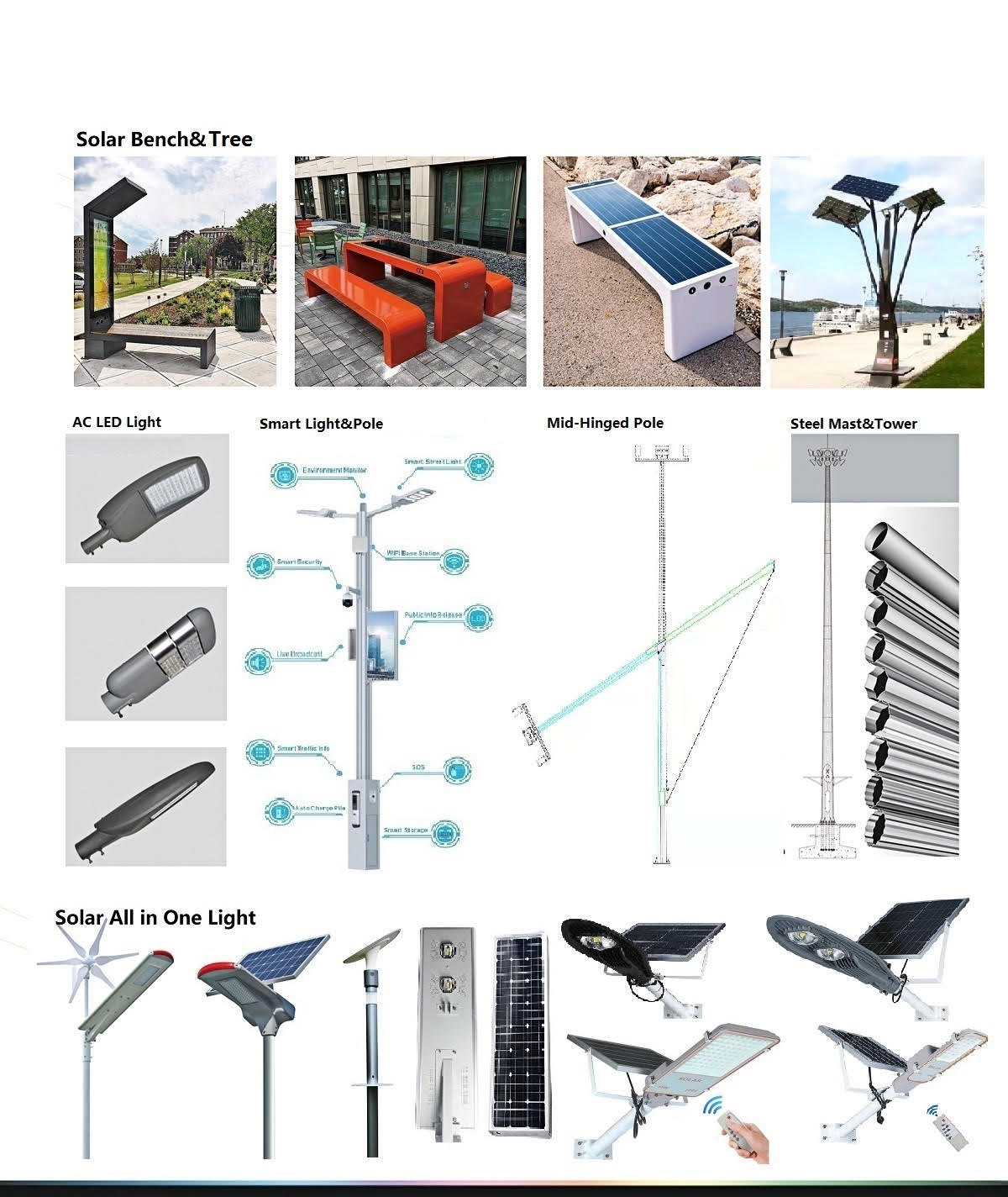 Street light,steel pole,solar bench & shelter