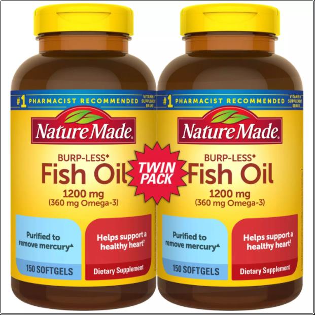 Nature Made Burp-Less Fish Oil 1,200 mg Softgels for Heart 