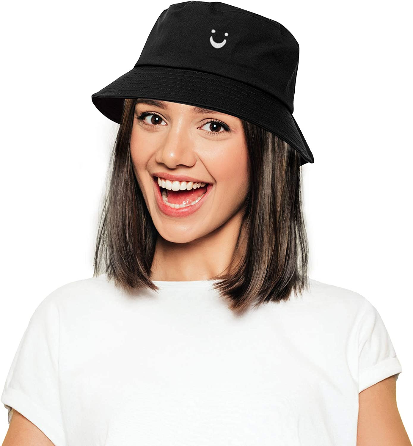 Embroidered Smile Face Bucket Hat