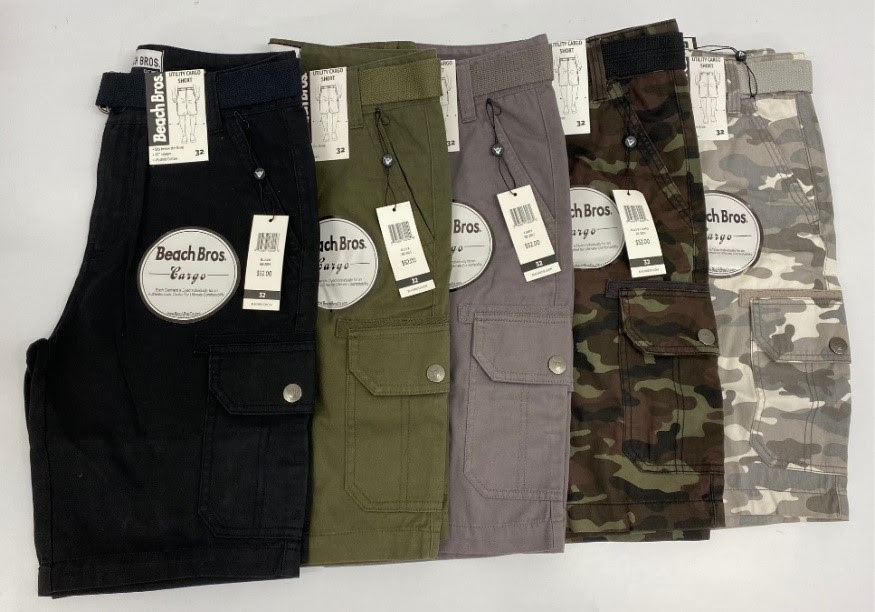 Beach Bros Men Belted Cargo twill shorts in 7 colors. 9178 pcs. EXW Los Angeles 