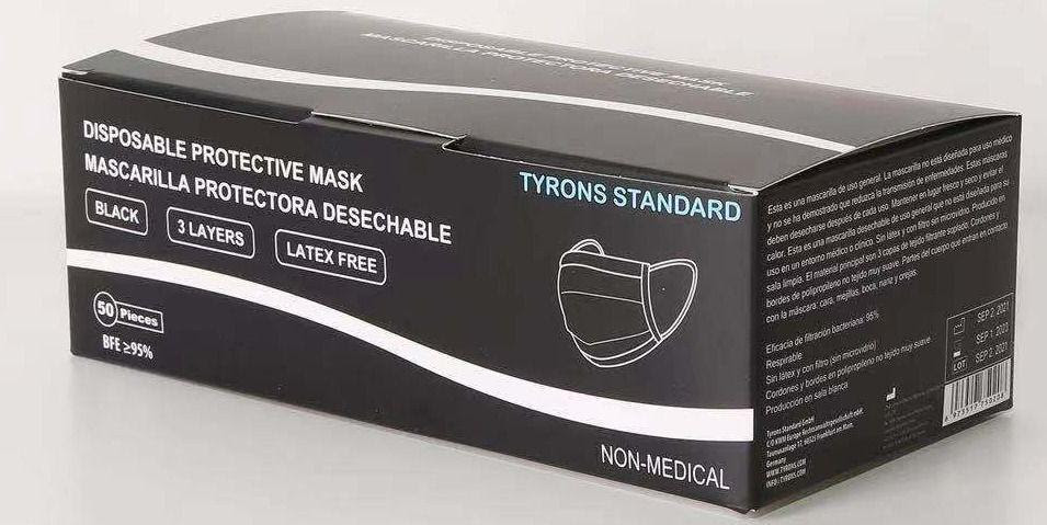 Disposable Adult Black 3ply Mask. 144000boxes. EXW Los Angelesbox of 50. EXP 9/23.