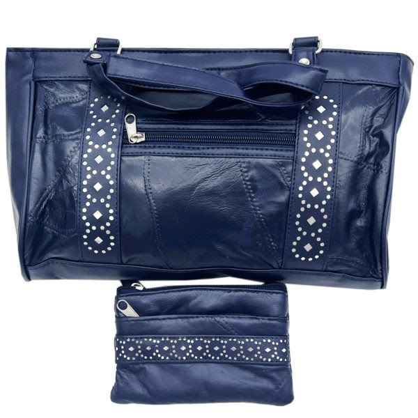 Blue Patched Leather Handbag and Wallet Set & Red Crossbody Bag. 830units. EXW Los Angeles 