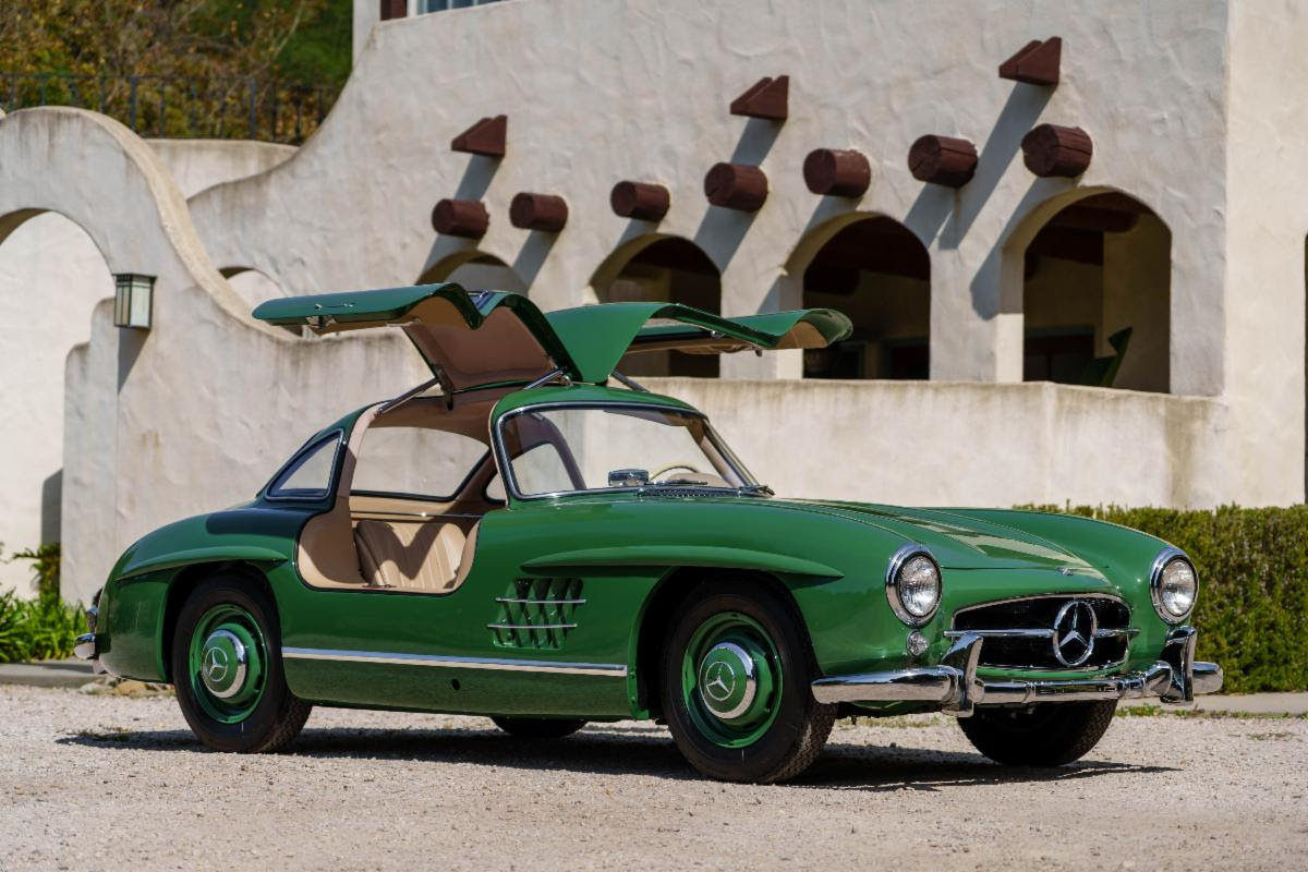  1955 Mercedes 300SL Gullwing: One of One Produced  with Original Color Scheme Green over Green-Gray Leather.  Matching Numbers and Restored