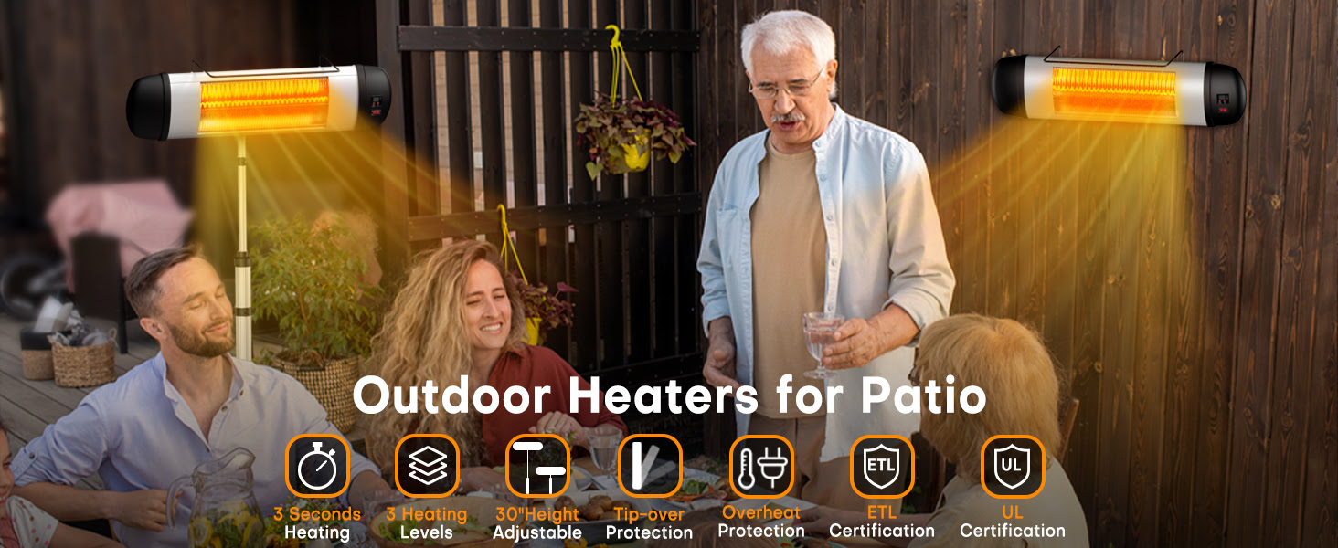 Amazon.com: Outdoor Electric Heater, 1500W Waterproof Patio Heater for Outdoor Use, 3S Fast Heating Electric Infrared Heater with Remote, 24h Timer Tip-over & Overheat Protection, Outdoor Heaters for Patio Garage : Patio, Lawn & Garden = $159.00 