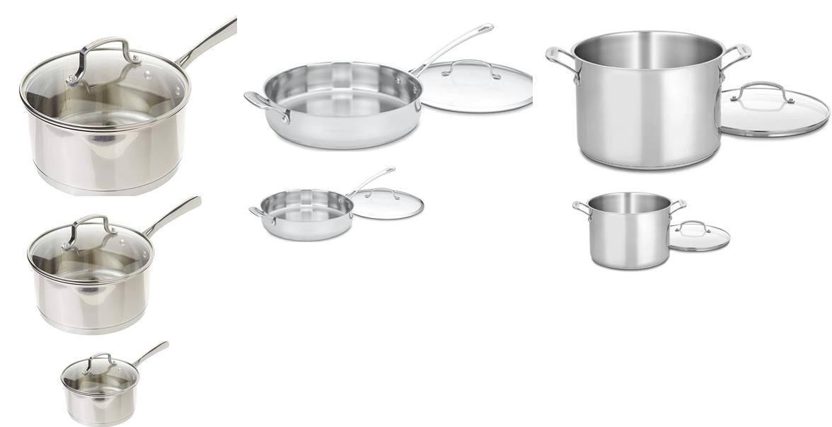 Were offering the Cuisinart 14pc Stainless Steel Cookware Set with Glass Covers CLOSEOUT - FREE DELIVERY IN USA.
