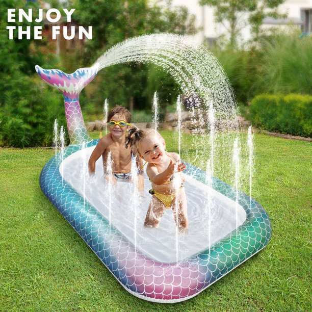 Inflatable Mermaid Swimming Pool, Kiddie Pool with Sprinkler                               