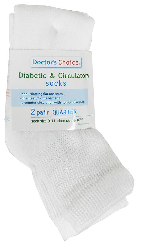 Doctors Choice 2 Pk White Diabetic & Circulatory Socks, Size 9-11    
