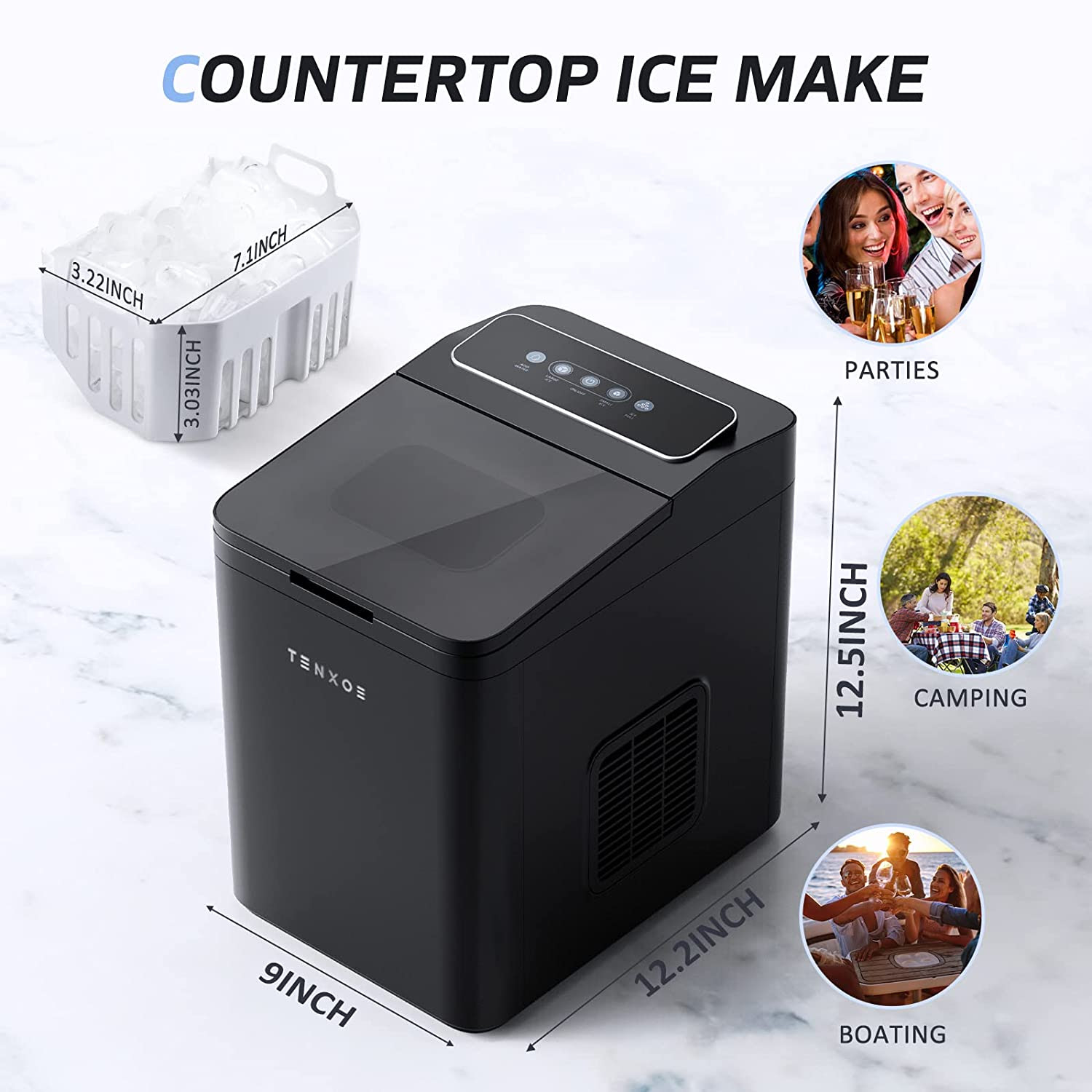 TENXOE Portable Ice Maker Compact Self-Cleaning with Scoop and Basket, 26lbs in 24 Hours                               