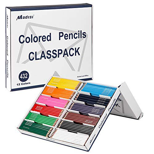Madisi Pre-.Sharpened Colored Pencils Bulk - 12 Assorted Colors - 