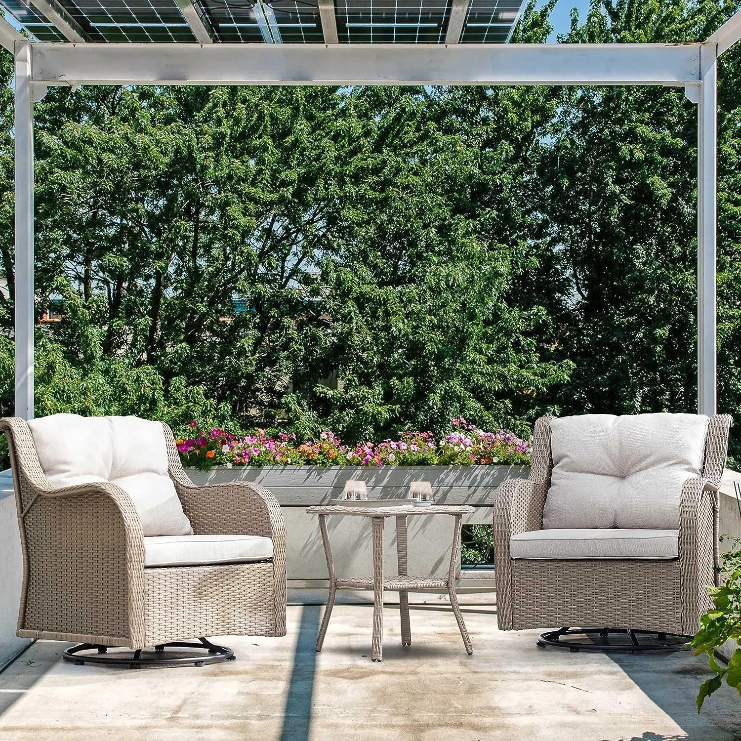 Homedot Outdoor Furniture Sets-3 Pieces Patio Swivel & Rocking Chairs with Side Table. 