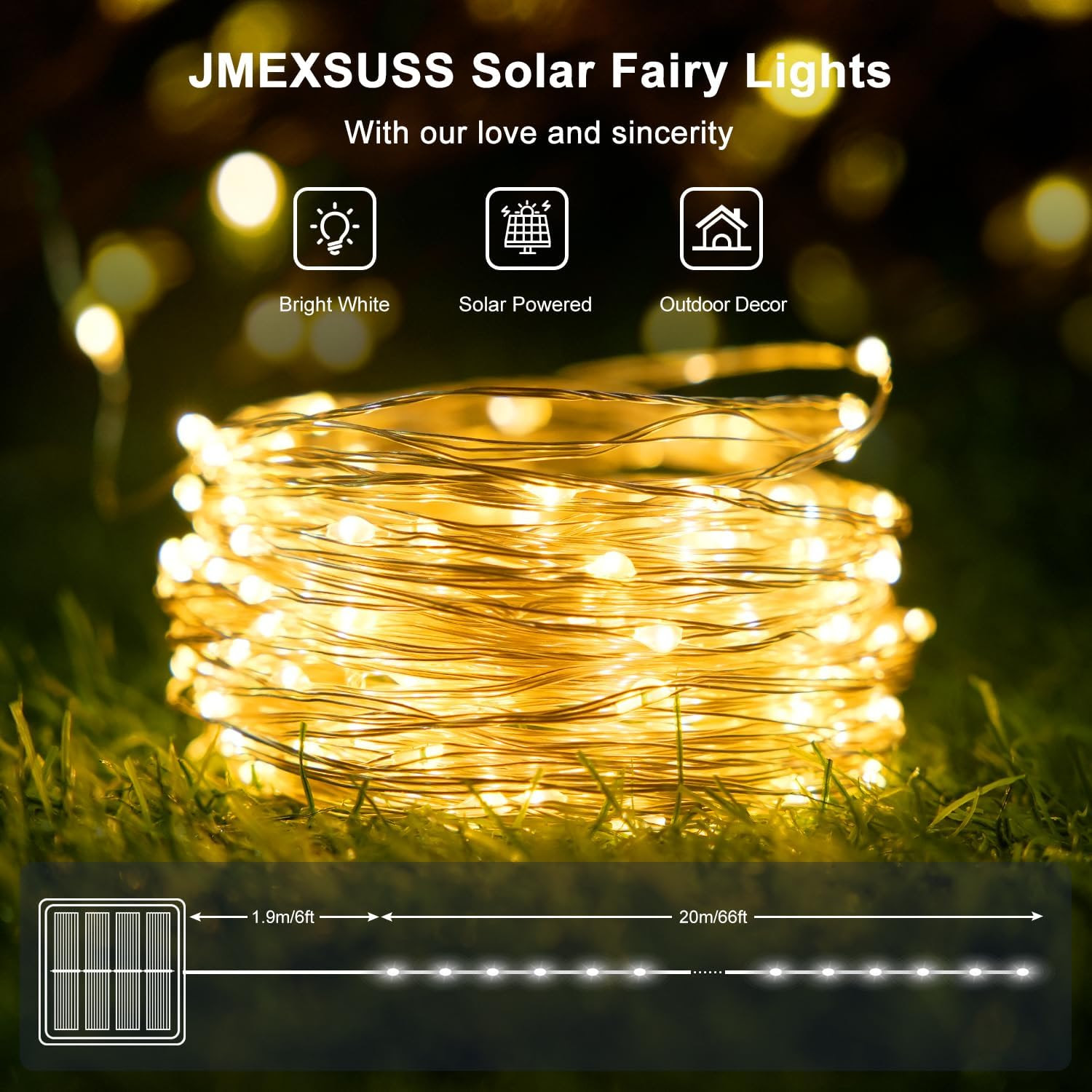 2 Pack Each 200 LED Solar Fairy Lights Outdoor, Each 66ft Warm Solar Christmas Lights with 8 Modes