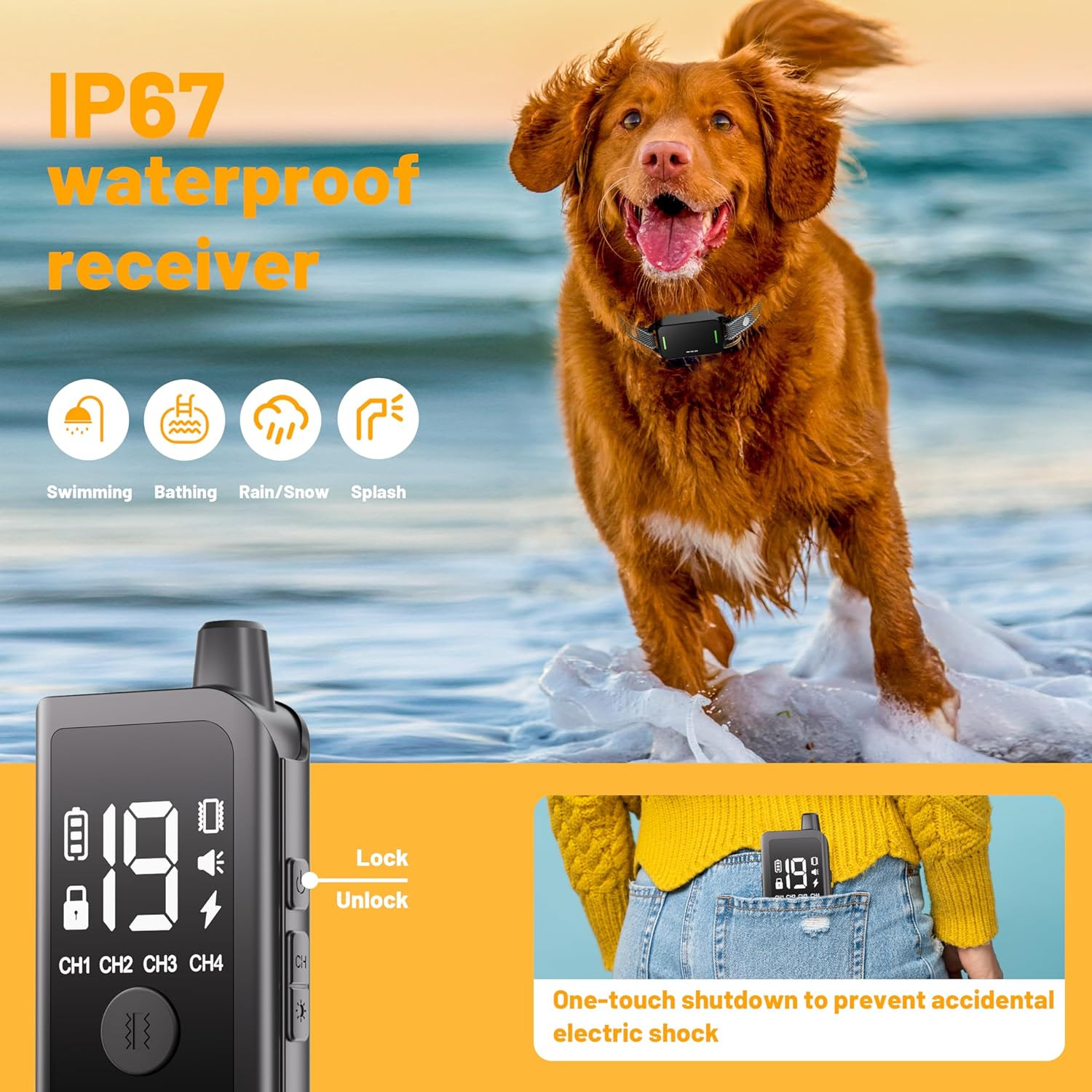 Electric Dog Training Collar with Remote,3 Training Modes and 4 Channels, IP67 Waterproof for All Breeds, Sizes(Black)                               