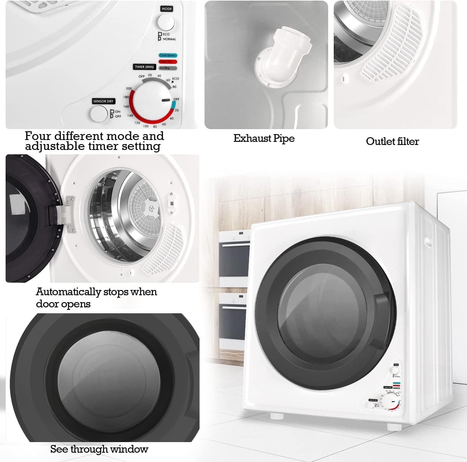 GRACEN 110V 1400W portable dryer for apartments, electric clothes dryer