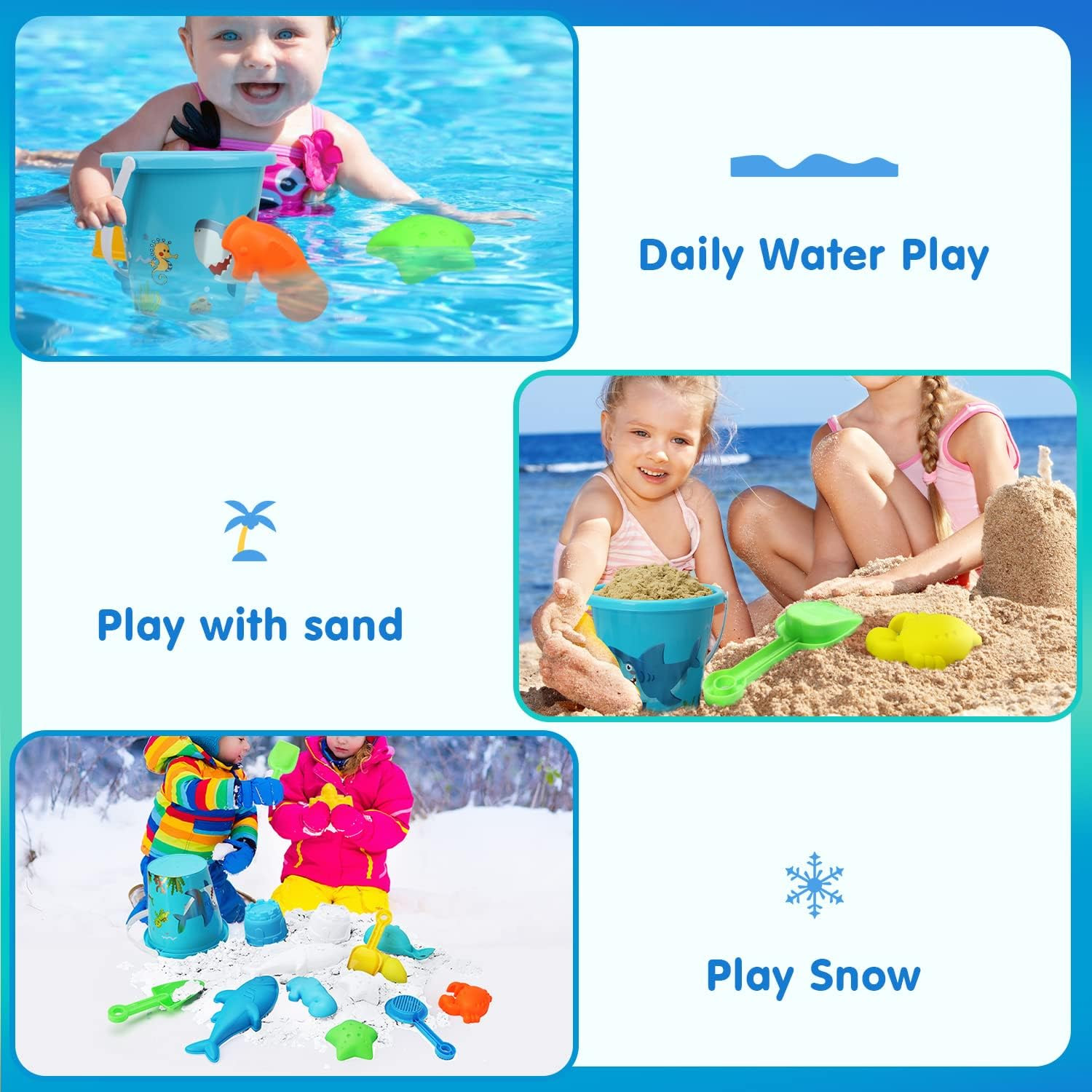  Sand Toys for Kids Toddlers - Shark Beach Toys for Kids 3-10, Toddler Sandbox Toy with Sand Bucket, Beach Shovels, Animal Molds Sand Castle Toys                               