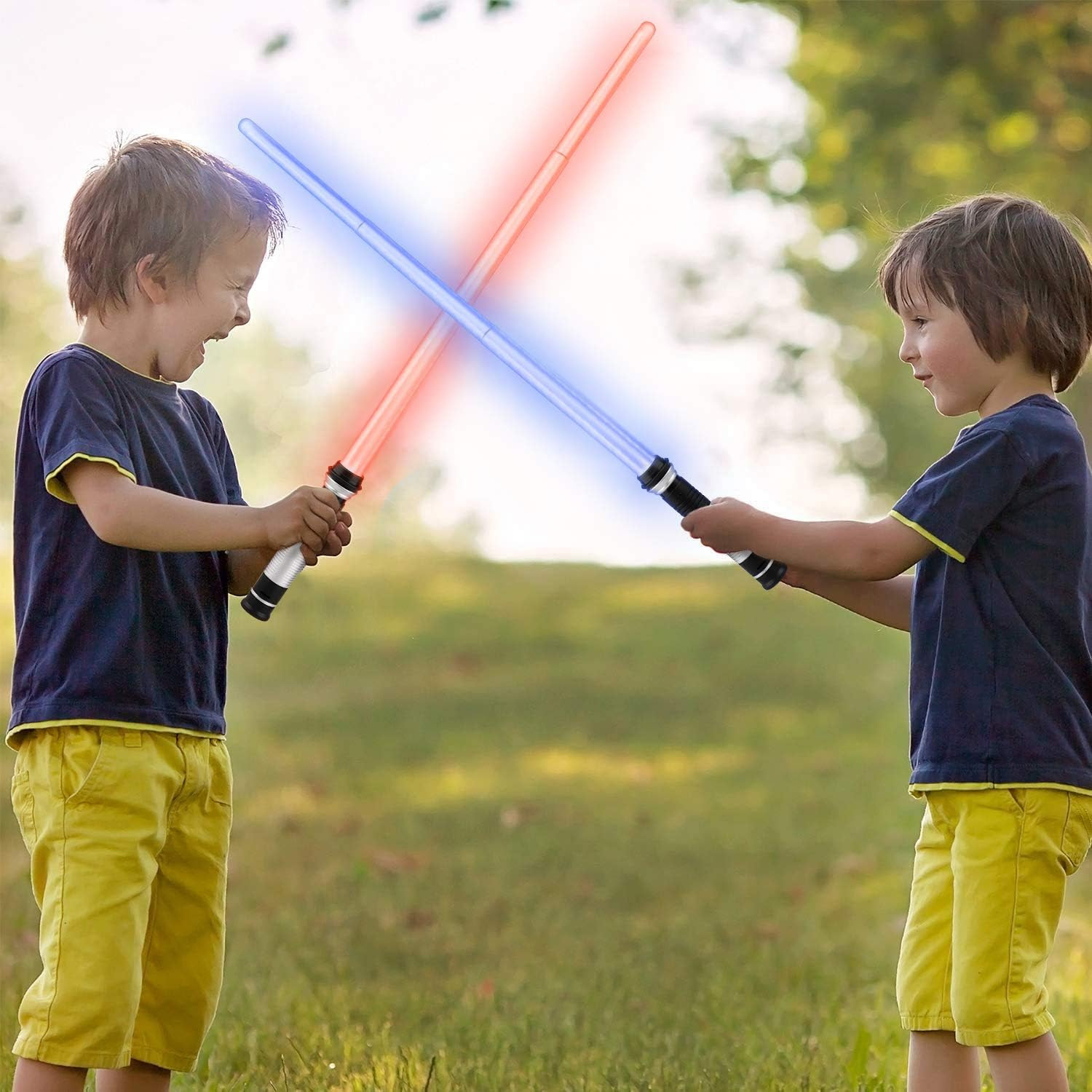 Light Up Saber 2 Pack Telescopic Collapsable Sword 2in1 LED + Sound FX(Motion Sensitive) Double Bladed Dual Light Up Sword for Kids Gifts