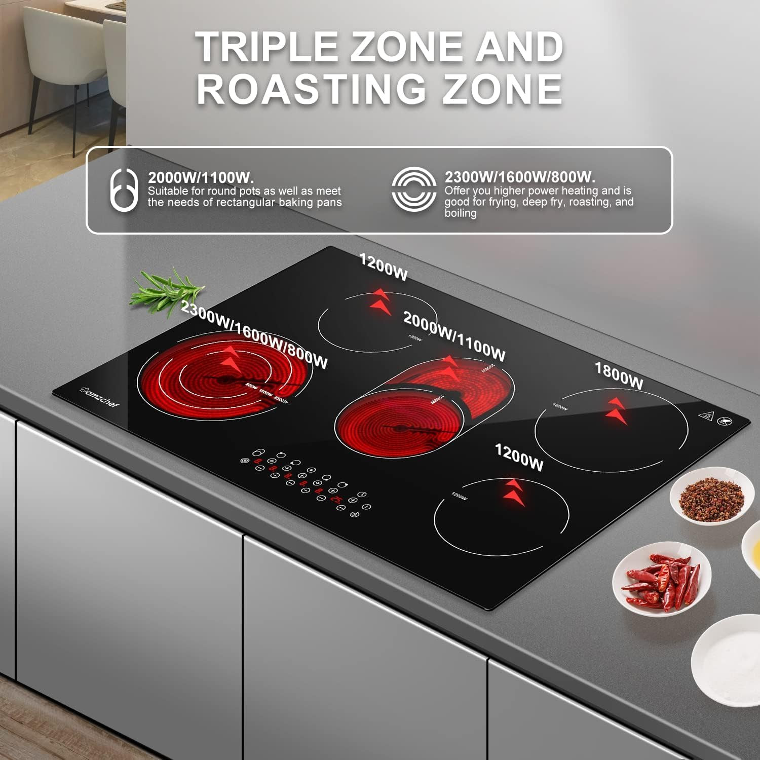 AMZCHEF 30 Inch Electric Cooktop Built-in Burner. 