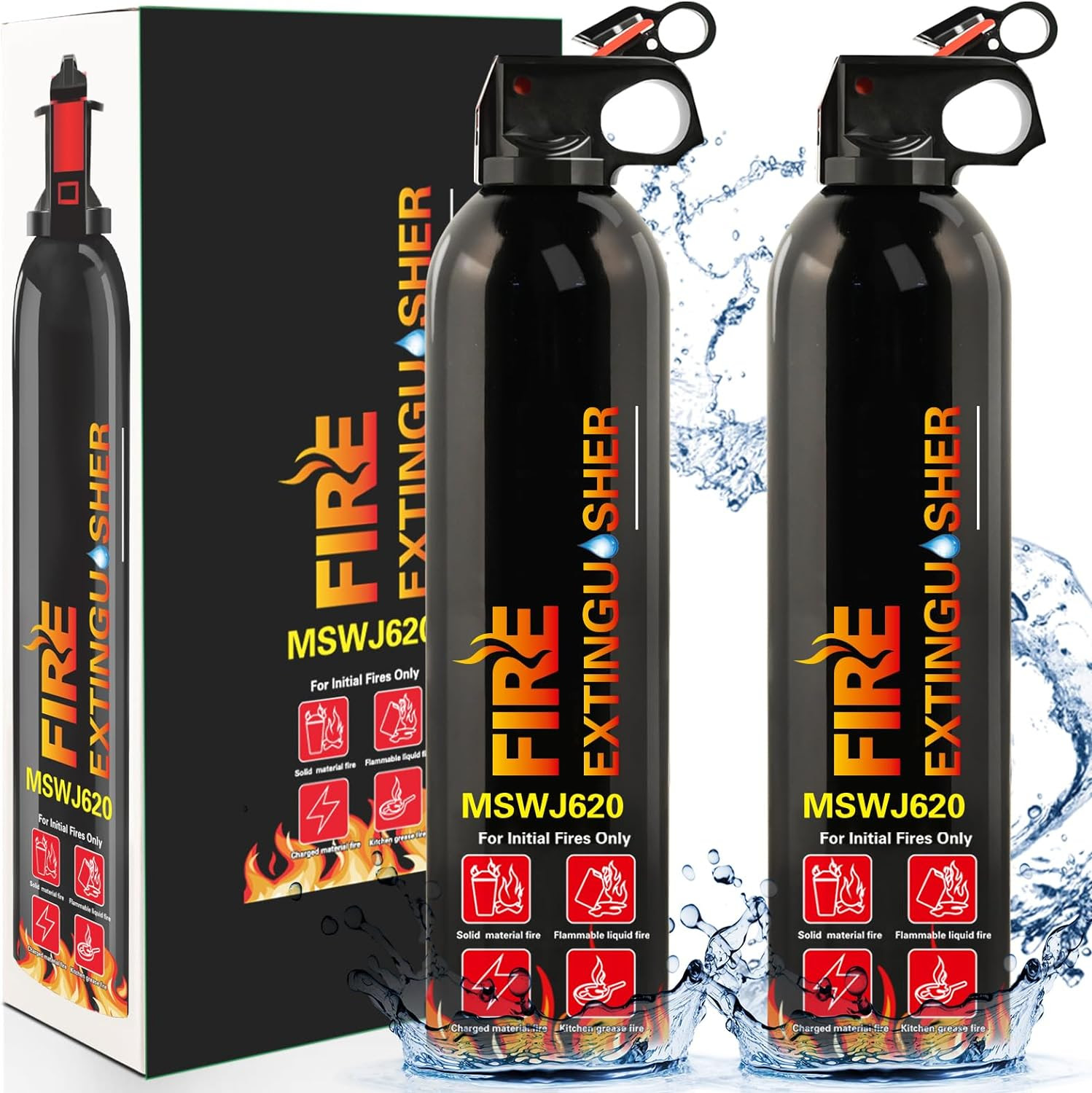 Car Fire Extinguisher with Mount - Fire Extinguisher for Home, Small A B C K Fire Extinguisher, Water-Based Fire 