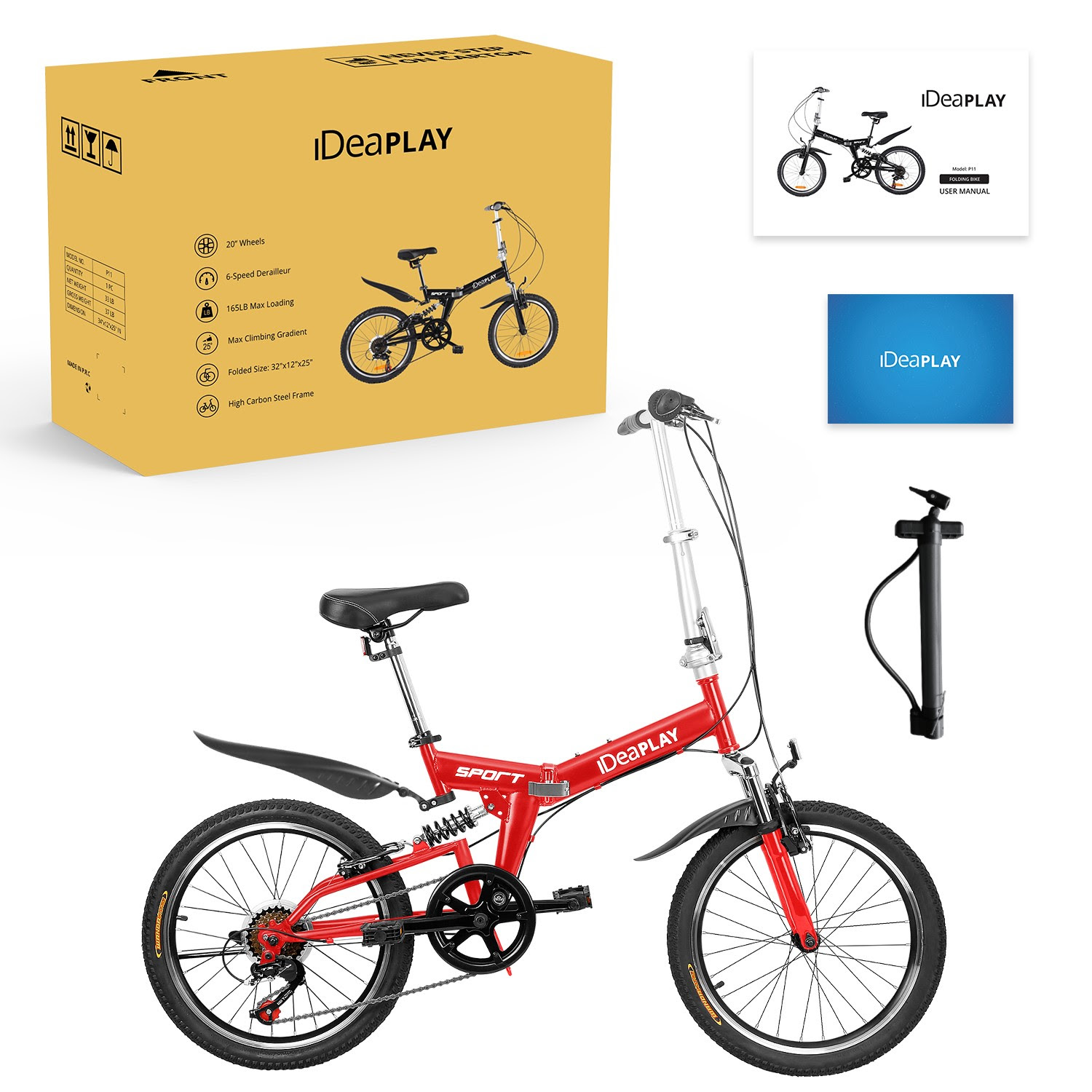 IDEAPLAY 20 Inch Folding Bike with 6 Speed. 200units. EXWW Los Angeles 