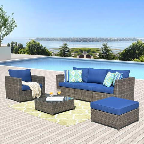 IL Patio Furniture Closeout -- Ovios 6 Pieces Outdoor Conversation Set All Weather Wicker