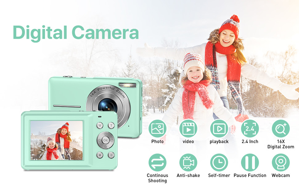 Digital Camera 44MP 1080P HD Photo Camera with 32GB Card, Compact Camera 16X Digital Zoom with 2 Rechargeable Batteries                               
