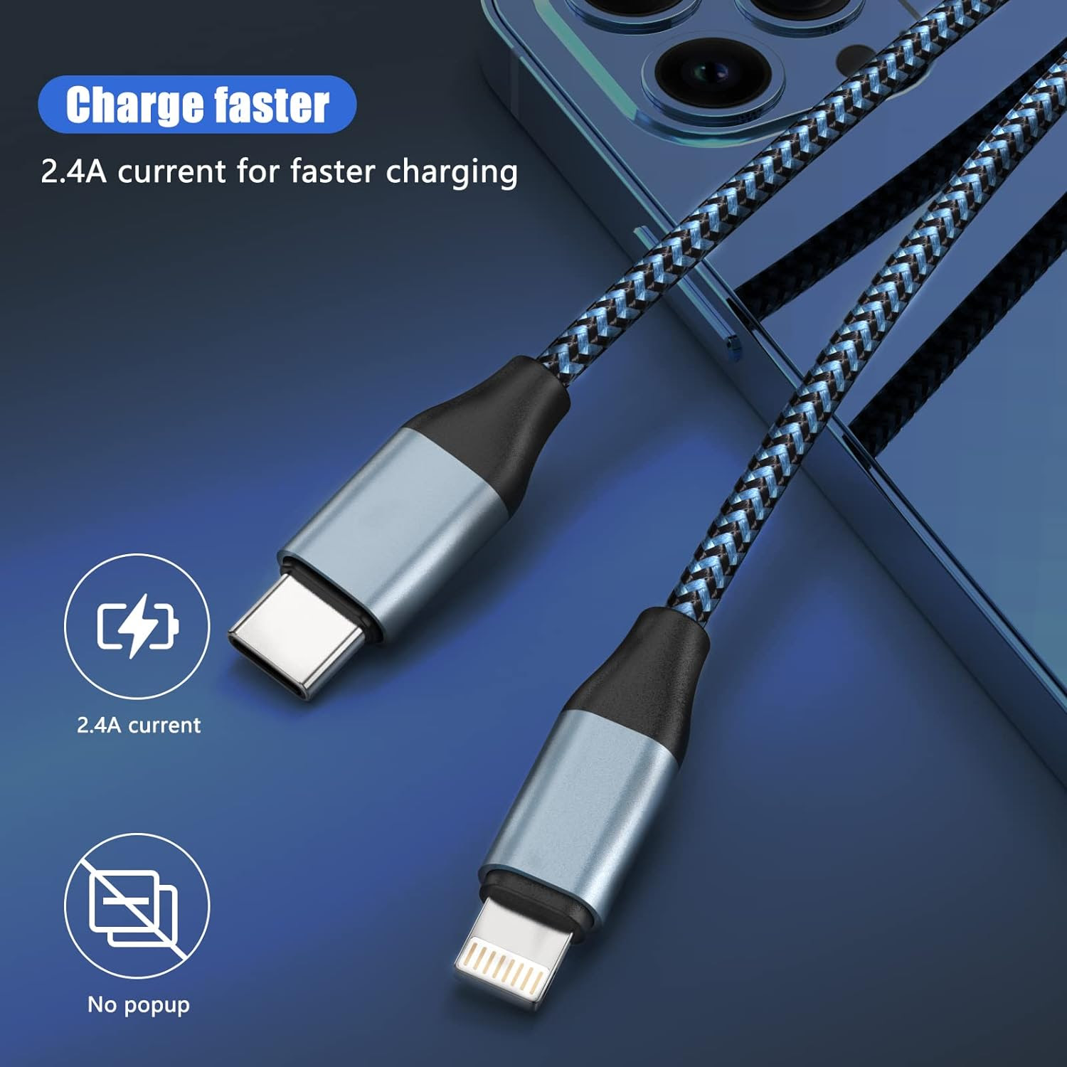 ?MFi Certified S-06BK? Nylon Braided iPhone 13 Charger Cord Compatible with iPhone 14/13/13Pro/13Mini/12/12Pro/11/11Pro MAX/XS/XR/8                               