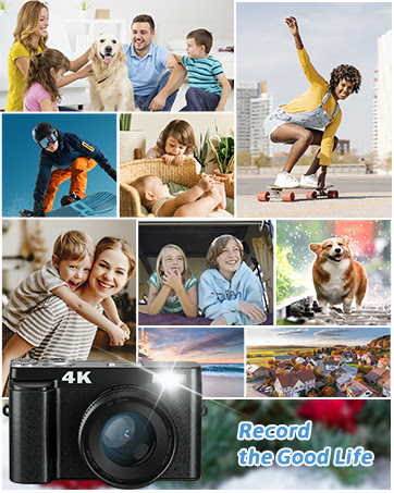 Photography and Video Autofocus Anti-Shake, 48MP Vlogging Camera with SD Card, 3 180° Flip Screen Compact Camera with Flash                               