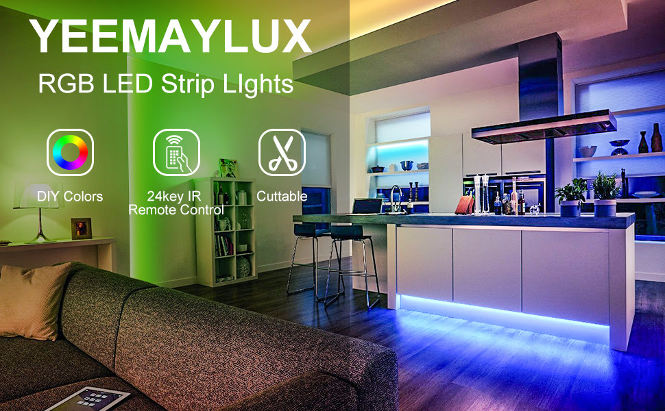 LED Strip Light, 32.8ft 4096 DIY Color Changing Tape Lights with 5050 RGB 150 LEDs Highlight,Light Strip with Remote                               