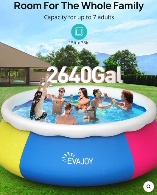 EVAJOY 15ft *35in Inflatable Swimming Pool Include Filter Pump, Ground Cloth and Cover, Blue                             