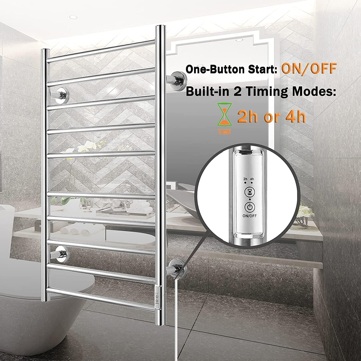 10 Bars Wall Mounted Heated Towel Racks for Bathroom Plug-in/Hardwired, Stainless Steel Hot Towel Rack with Timer Matte Silver……     