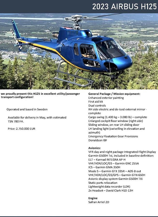 Were delighted to announce a new listing of a pre-owned H125 available for sale. 