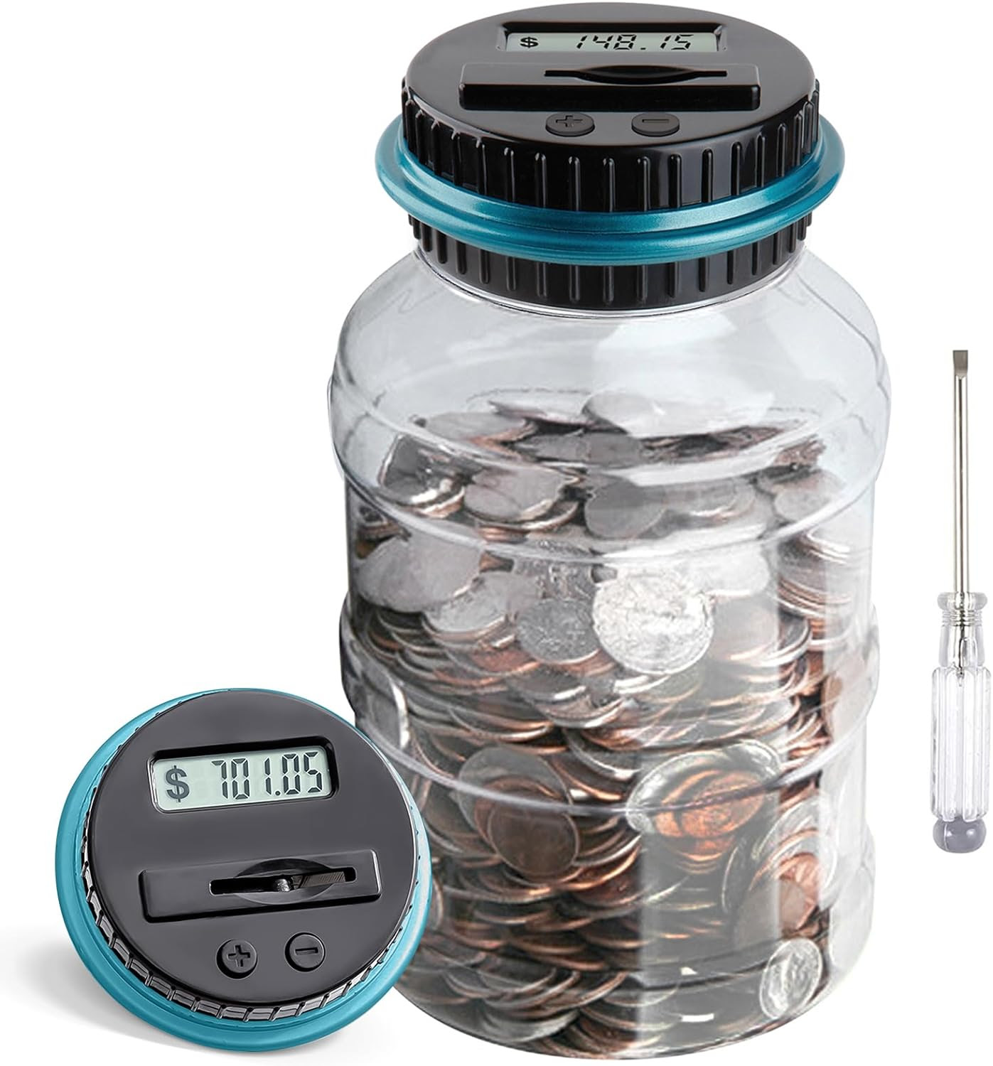 Digital Coin Counting Bank with LCD Counter, 1.8L Capacity Coin Bank Money Jar for Kids and Adults, Designed for All US Coins (Blue)                               