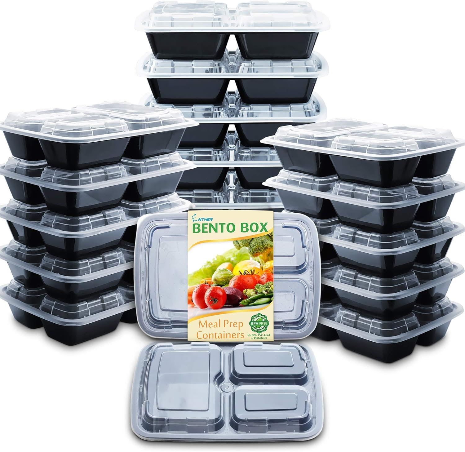 Enther 2 & 3 Compartment 20 Pack Meal Prep Containers with Lids. 20,088 Pakcs. 