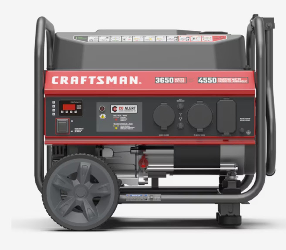 CRAFTSMAN 3650 Watt Portable Gasoline Generator with 8-in Wheels and Handle. 