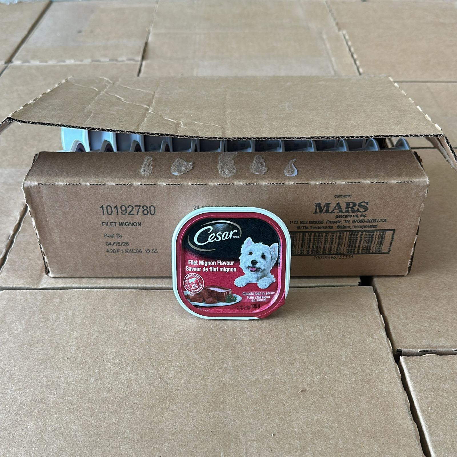 Cesar Classic Loaf in Sauce Filet Mignon Flavor Wet Dog Food, 3.5 oz Trays. 4800 Cases.  price reduced EXW Los Angeles $10.95 Case of 24