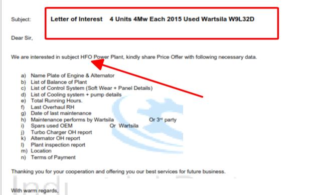 RFQ 4 units 4MW used wartsilla