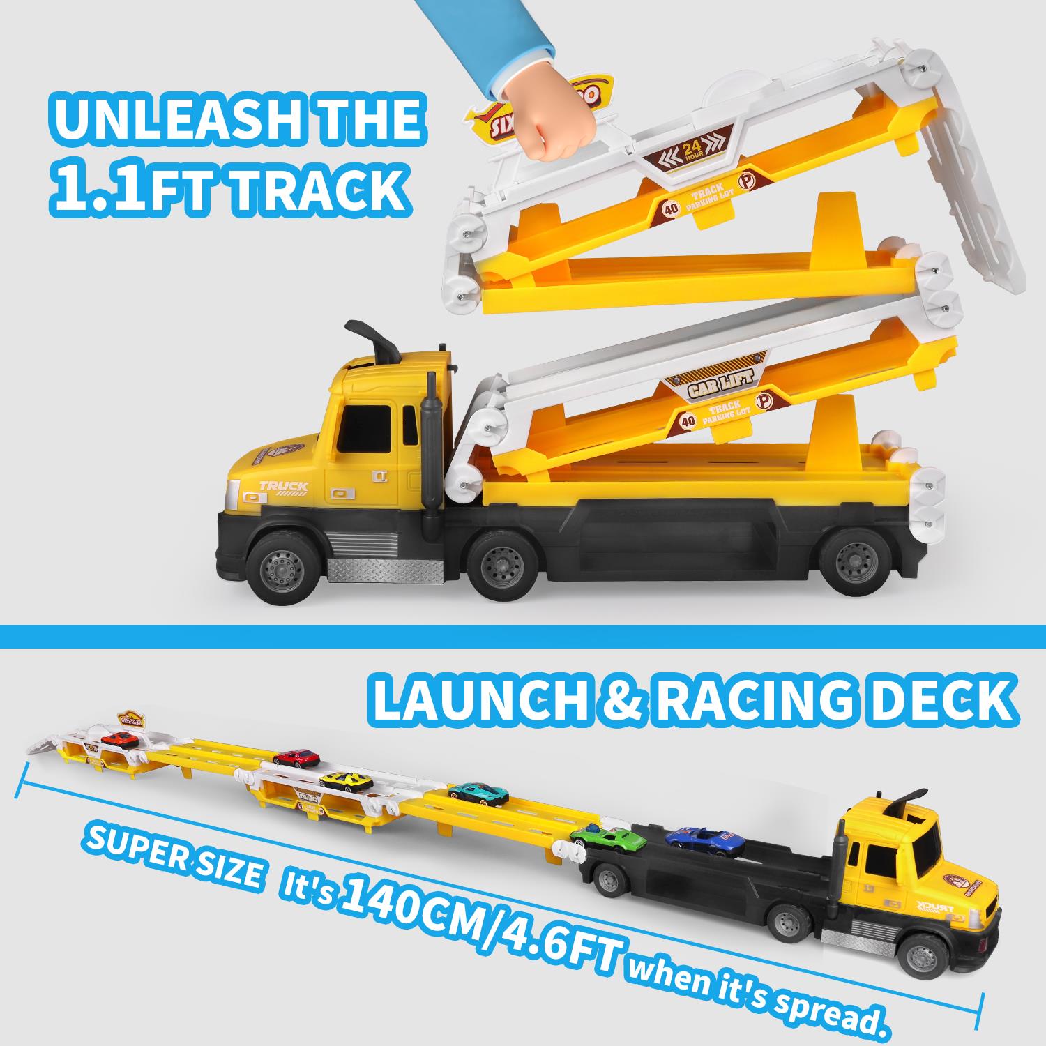 Foldable Track Ejection Car with 6 Metal Race Cars with Light & Sounds Toy Truck..  1062 Units. EXW NJ $9.50 Unit.