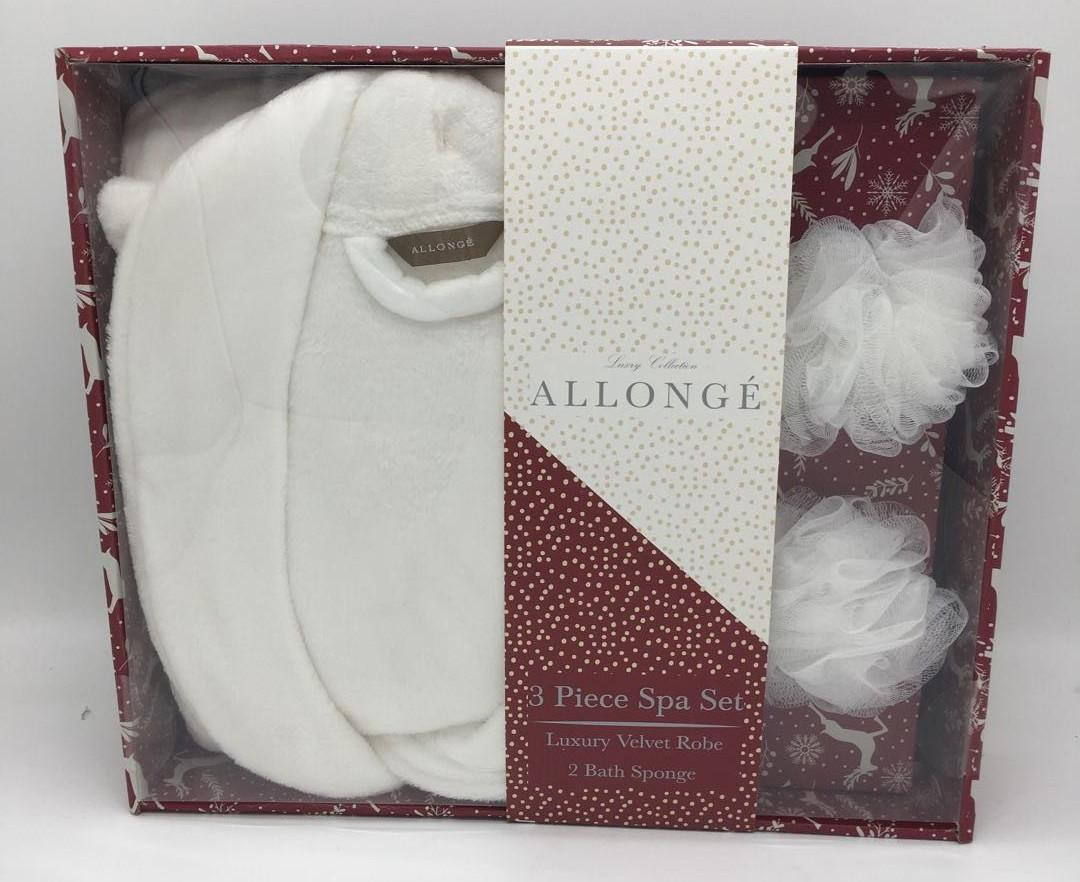 ALLONGE 3pc Spa Set Gift Box, Luxurious Robe & 2 Loofahs - Holiday Gift Packaging - Perfect for the Season!!