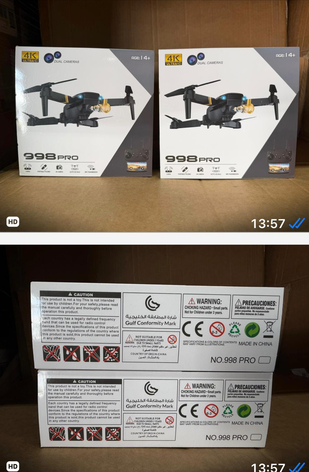 998 Pro 4K WiFi FPV Dual Camera Foldable Drone . 684 Units.  EXW Los Angeles $19.00 Unit. Retail $75.00 Unit. 