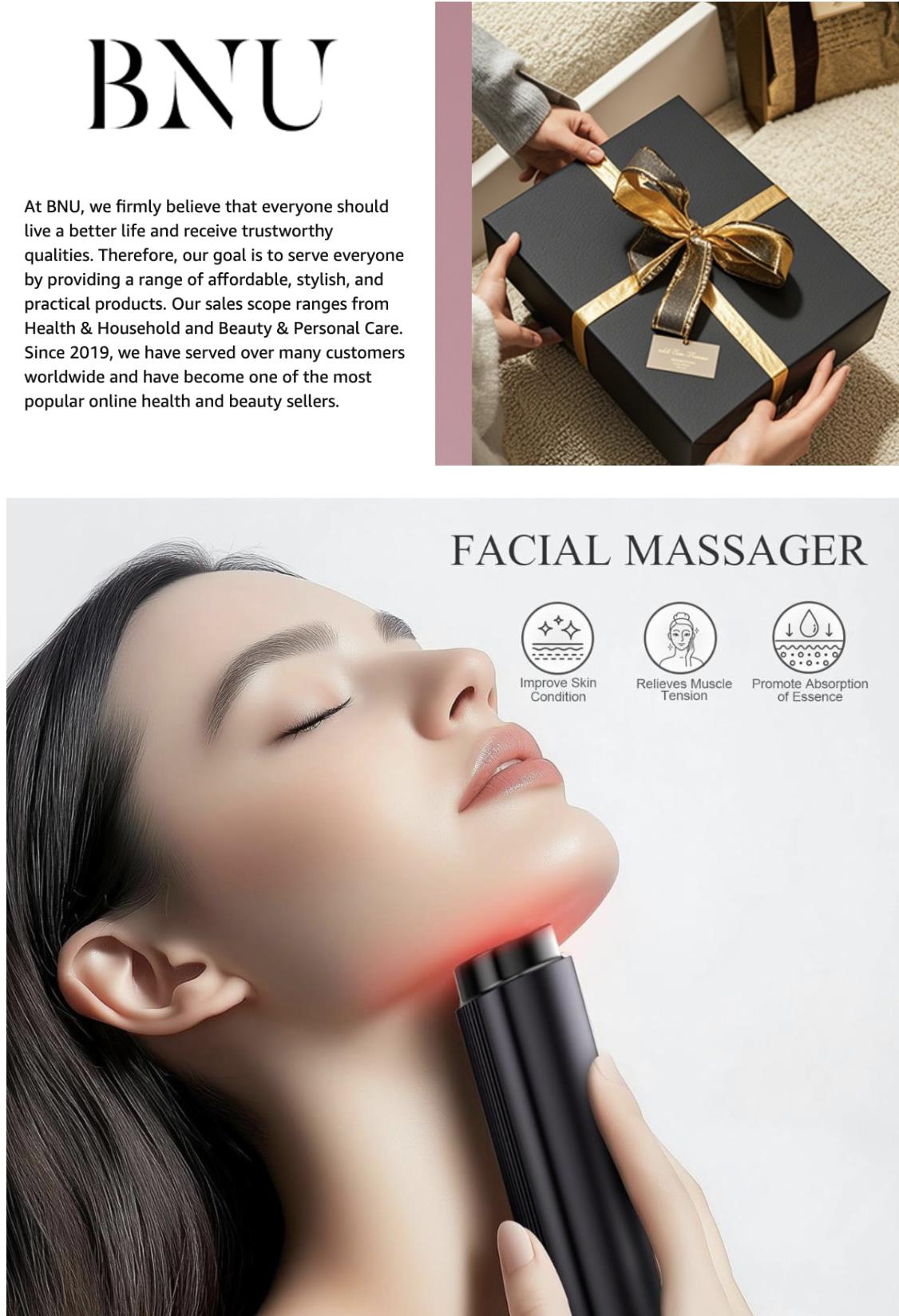 BNU Facial Lift Device, 3-in-1 Light Therapy Beauty Massager - Red & Blue Light