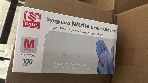 Synguard Powder Free Nitrile Exam Gloves.  196,000 Boxes. EXW Dallas, TX $2.95 /Box of 100 Gloves.