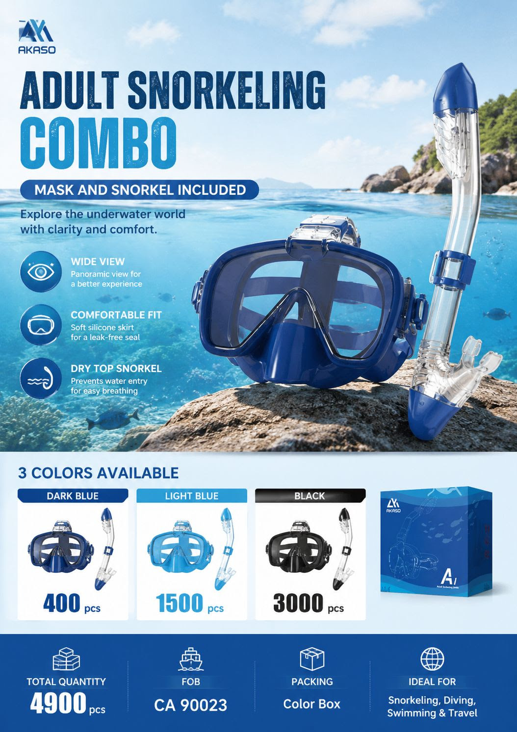 AKASO A1 Snorkel Mask: Clear View & No Fog