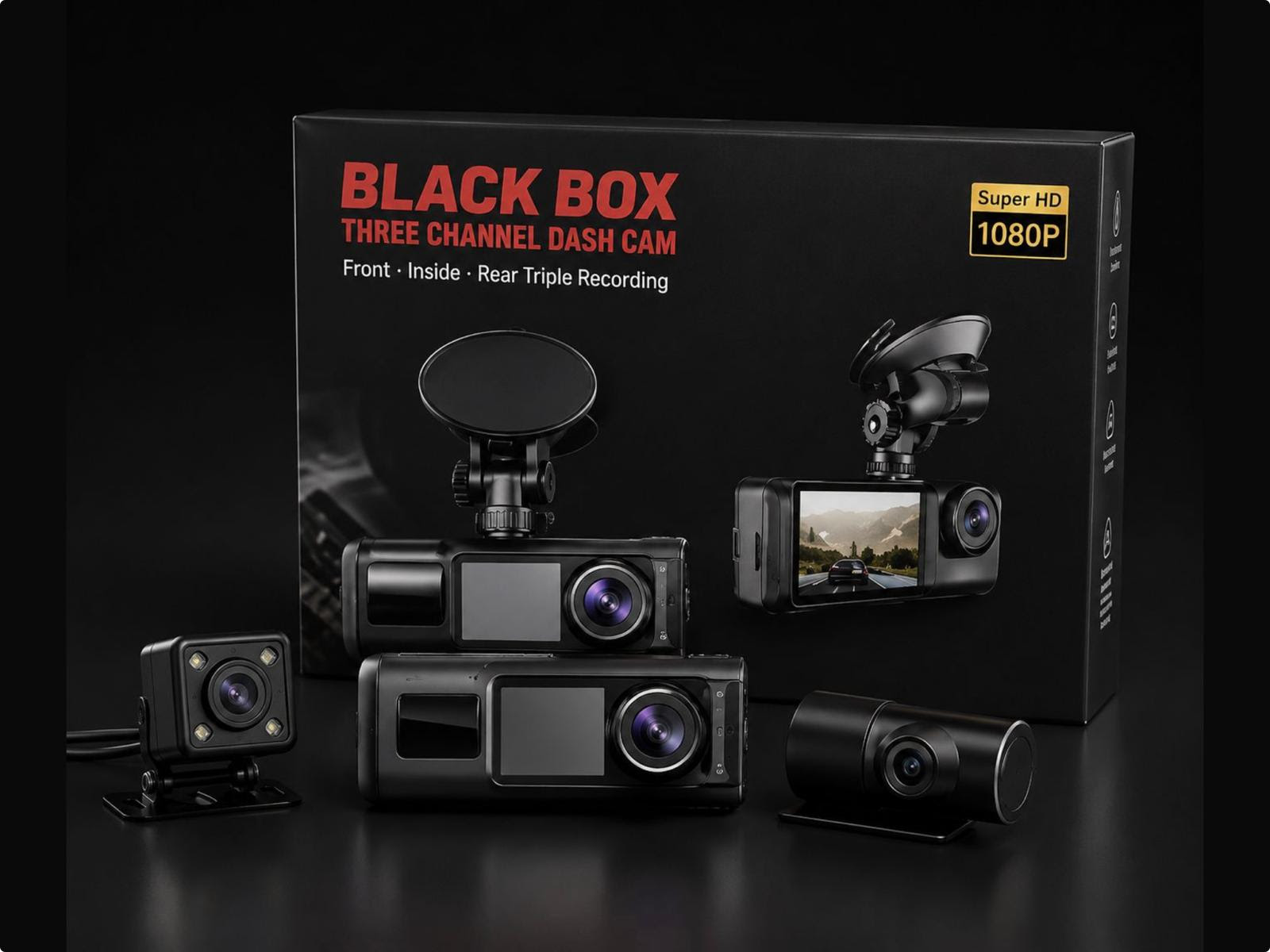 BLACK BOX 3 Channel Dash Cam. 2500 Units.