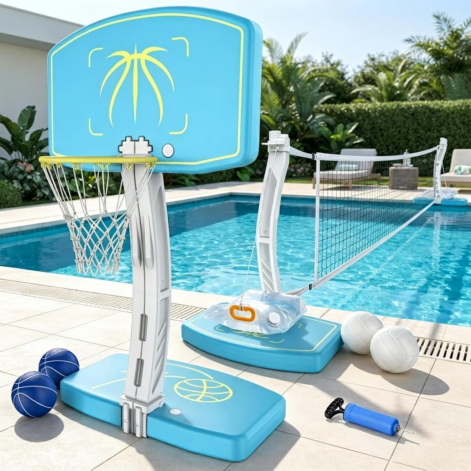 Pool Basketball Hoop and Volleyball Net Combo Set. 350 Sets. EXW Los Angeles $30.00 Set. Retail $84.99