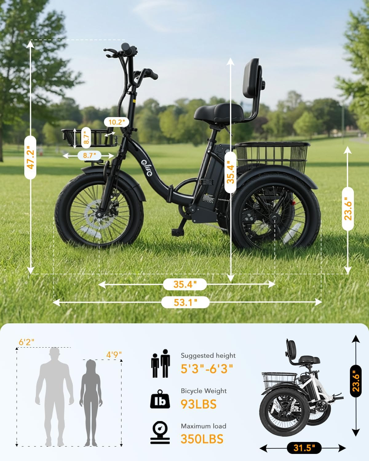 Qlife 20-inch Electric Tricycle. 506 units.  EXW Los Angeles $425.00 Unit. Retail $659.00