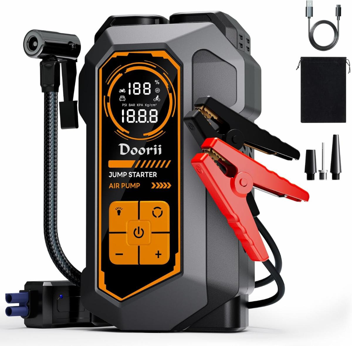 DOORI 8000A Jump Starter with Air Compressor, Car Jumper Starter Portable, 150PSI Tire Inflator/Air Pump, LED Flashlight for Up to 10.0L Gas & 9.0L Diesel Engines