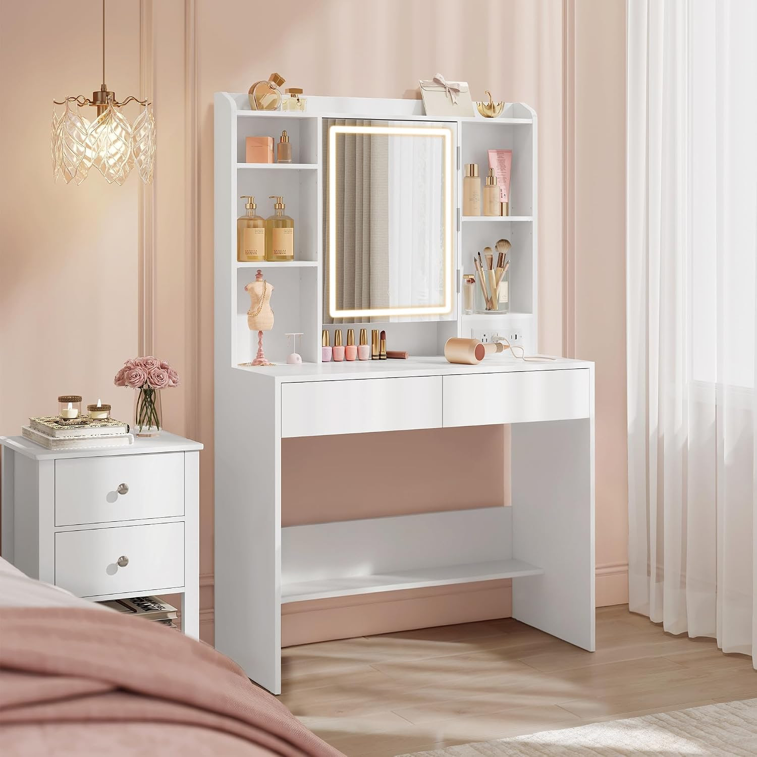 VASAGLE 35.4-Inch Vanity Desk with Mirror and Lights. 493 Units. EXW NJ $60.00 Unit.