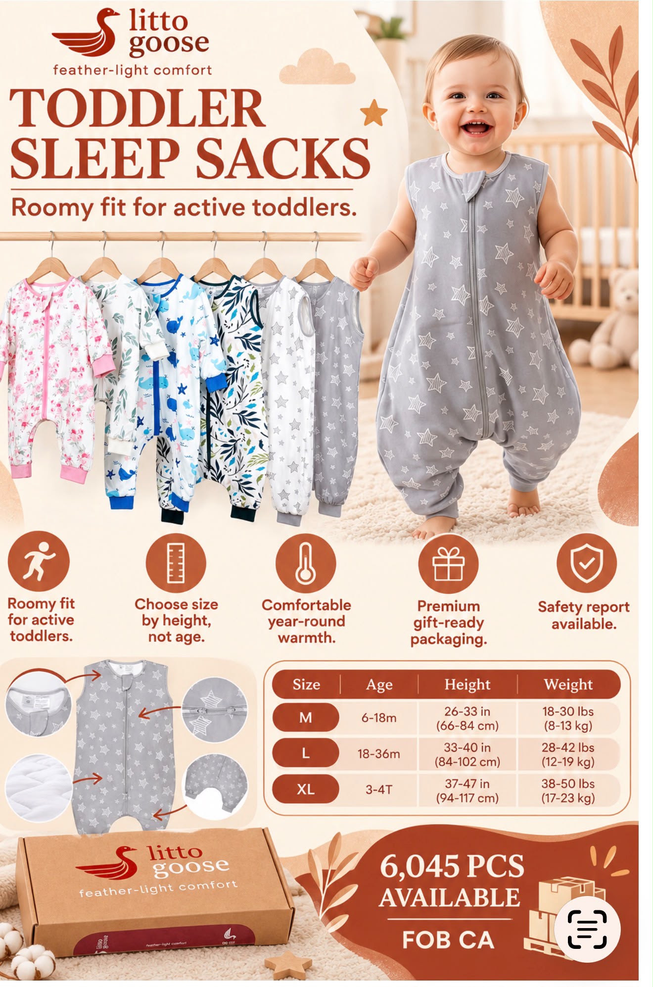Toddler Sleep Sack with Legs. 6045 Pieces. 