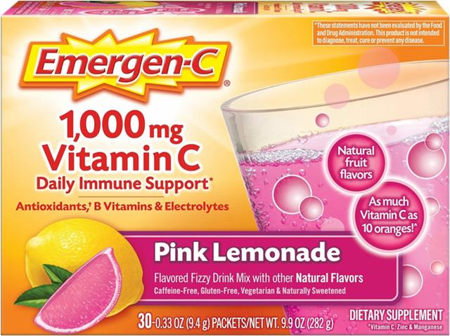 Emergen-C 1000mg Vitamin C Powder, Pink Lemonade Flavor USA