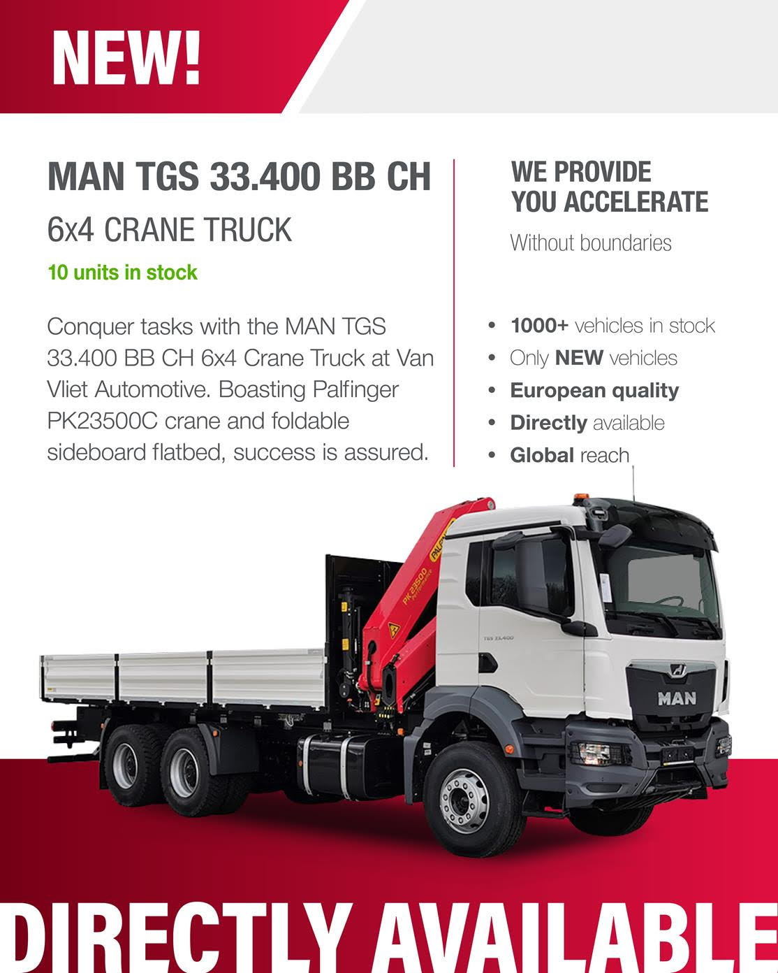 NEW IN STOCK: 10x MAN TGS 33.400 BB CH 6x4 Crane Truck! Holland 